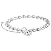 Silver Ladies' Charm Bracelet With Heart Padlock