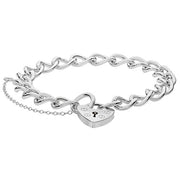 Silver Ladies' Charm Bracelet With Heart Padlock