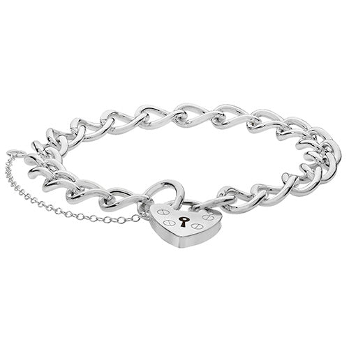 Silver Ladies' Charm Bracelet With Heart Padlock