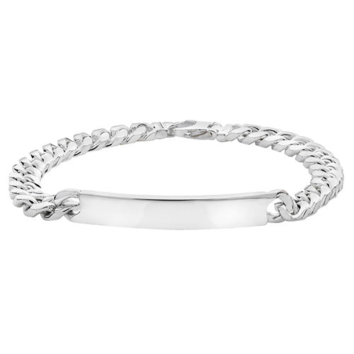 Silver Mens' Curb Bombe ID Bracelet