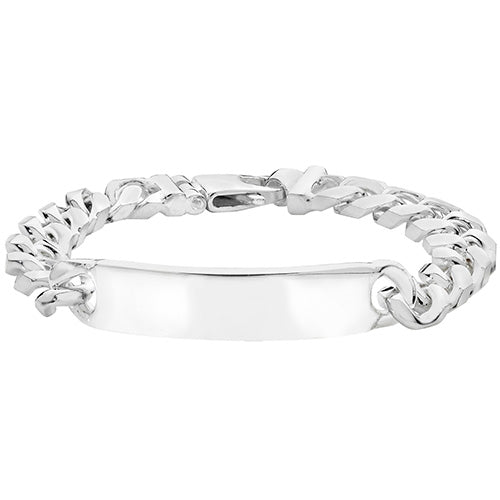 Silver Mens' Curb Bombe ID Bracelet