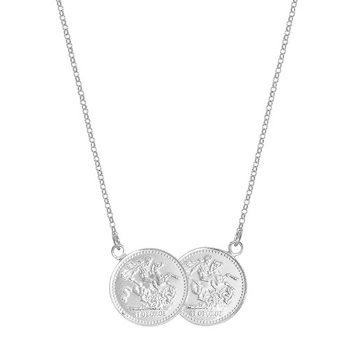 Silver Ladies' Half Double Sovereign Coin PatternNecklace