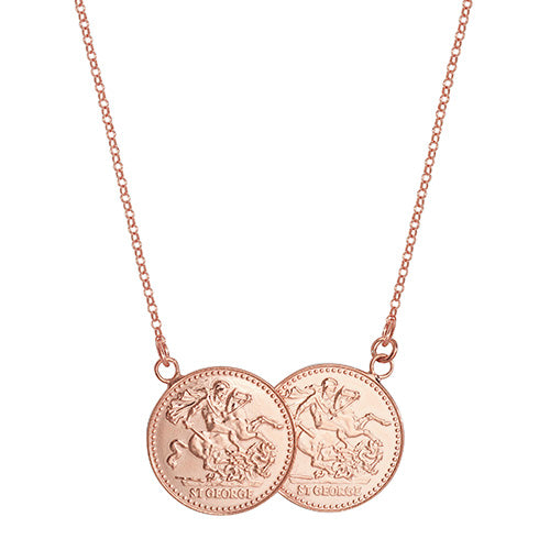 Silver Ladies' Rose Gold Plated Gold Plated Full Double Soverign Coin Pattern Necklace