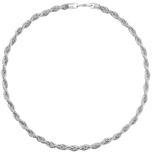 Silver Ladies' Rhodium Plated Plaited Necklace