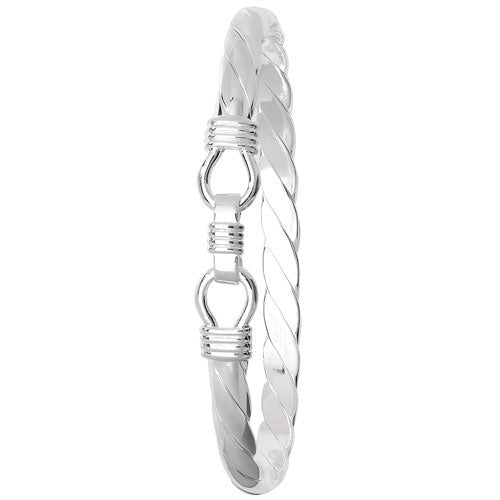 Silver Men's Oval Loop Catch Twisted Bangle