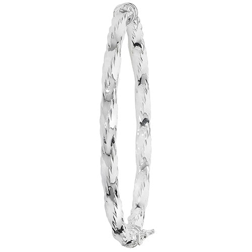 Silver Ladies' Oval Dia Cut Twisted Hinged Bangle
