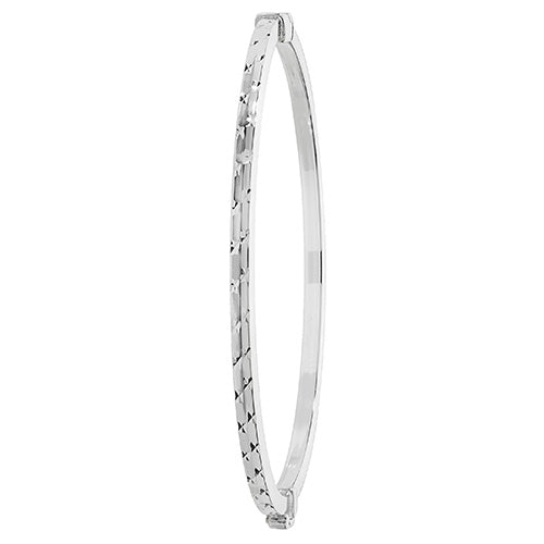 Silver Ladies' Oval Dia Cut Hinged Bangle