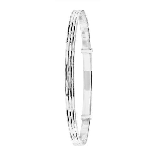 Silver Ladies' Round Dia Cut Expandable Bangle
