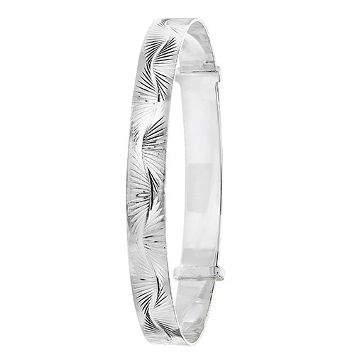 Silver Ladies' Round Dia Cut Expandable Bangle