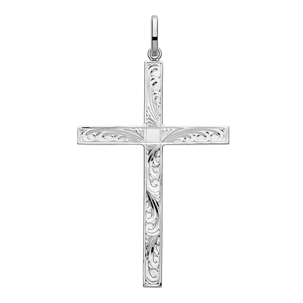 Silver Solid Cross H Engraved