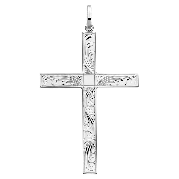 Silver Solid Cross H Engraved