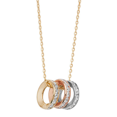 9K Yellow Gold Ladies' Tri Color Rings 18 Inch Necklace