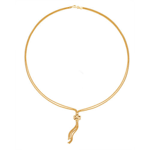 9K Yellow Gold Ladies' 18+2 Inch Tassel+Knot Necklace | Charmé