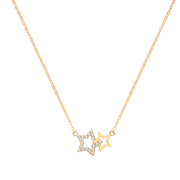 9K Yellow Gold Double Star Necklace