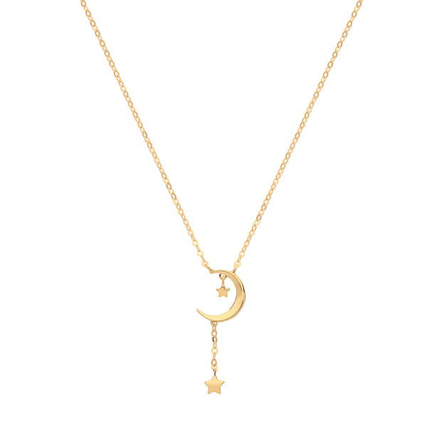 9K Yellow Gold Moon With Drop Star Necklace