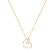 9K Yellow Gold Heart With Star Charm Necklace
