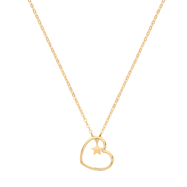 9K Yellow Gold Heart With Star Charm Necklace | Charmé