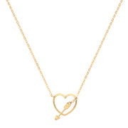 9K Yellow Gold Heart With Arrow Charm Necklace