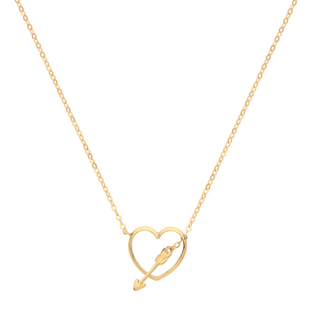 9K Yellow Gold Heart With Arrow Charm Necklace | Charmé
