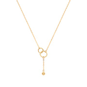 9K Yellow Gold Double Circle With Drop Chain Necklace