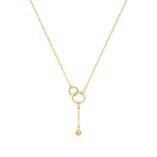 9K Yellow Gold Double Circle With Drop Chain Necklace | Charmé