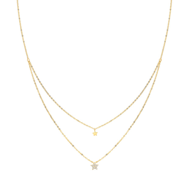 9K Yellow Gold Star Double Chain Necklace