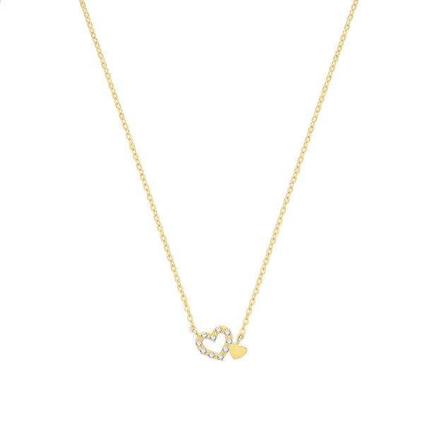 9K Yellow Gold Double Heart Necklace | Charmé
