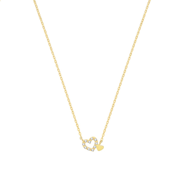 9K Yellow Gold Double Heart Necklace