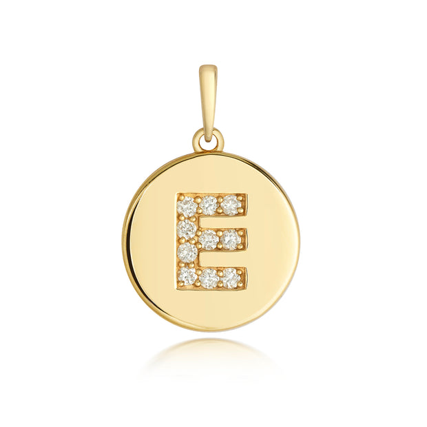 Initital E Diamond Pendant in 9K Gold