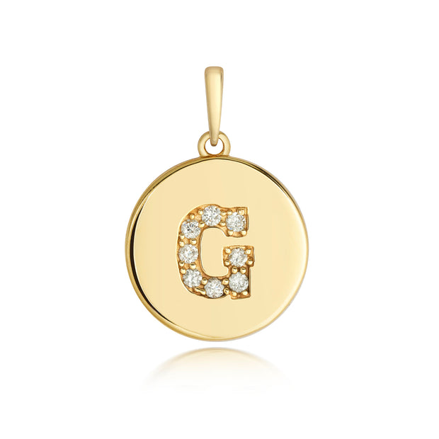 Initital G Diamond Pendant in 9K Gold
