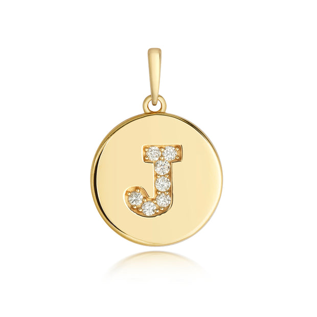 Initital J Diamond Pendant in 9K Gold