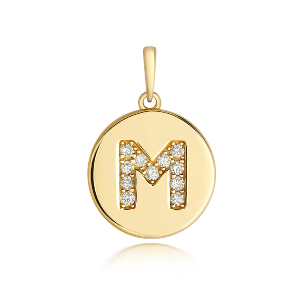 Initital M Diamond Pendant in 9K Gold