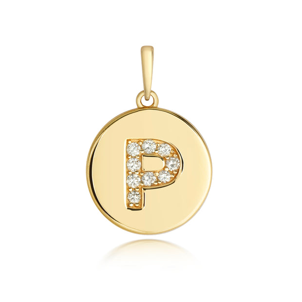 Initital P Diamond Pendant in 9K Gold