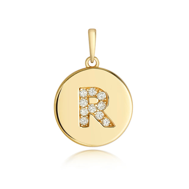 Initital R Diamond Pendant in 9K Gold