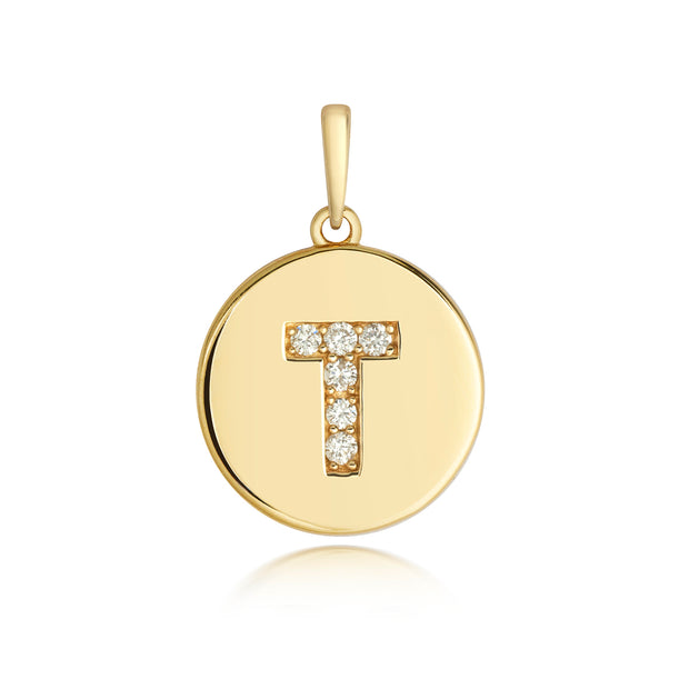 Initital T Diamond Pendant in 9K Gold