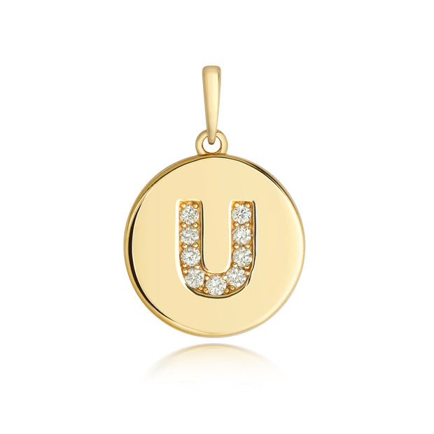 Initital U Diamond Pendant in 9K Gold