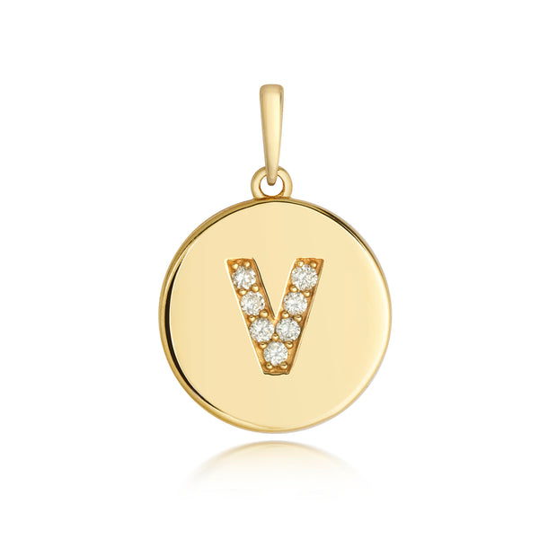 Initital V Diamond Pendant in 9K Gold