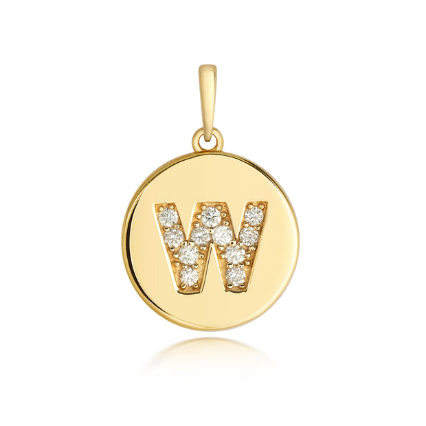 Initital W Diamond Pendant in 9K White Gold