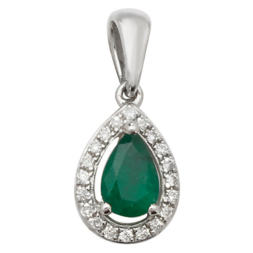 Emerald and Diamond Pendant in 9K White Gold