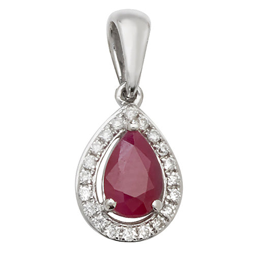 Ruby and Diamond Pendant in 9K White Gold