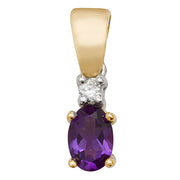 Amethyst & Diamond Pendant in 9K Gold