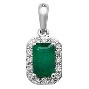 Emerald and Diamond Pendant in 9K White Gold