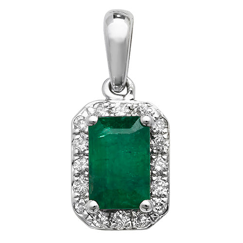 Emerald and Diamond Pendant in 9K White Gold