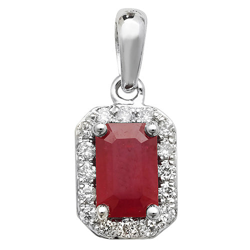 Ruby and Diamond Pendant in 9K White Gold