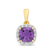 Amethyst & Diamond Pendant in 9K Gold