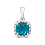 London Blue Topaz and Diamond Pendant in 9K White Gold