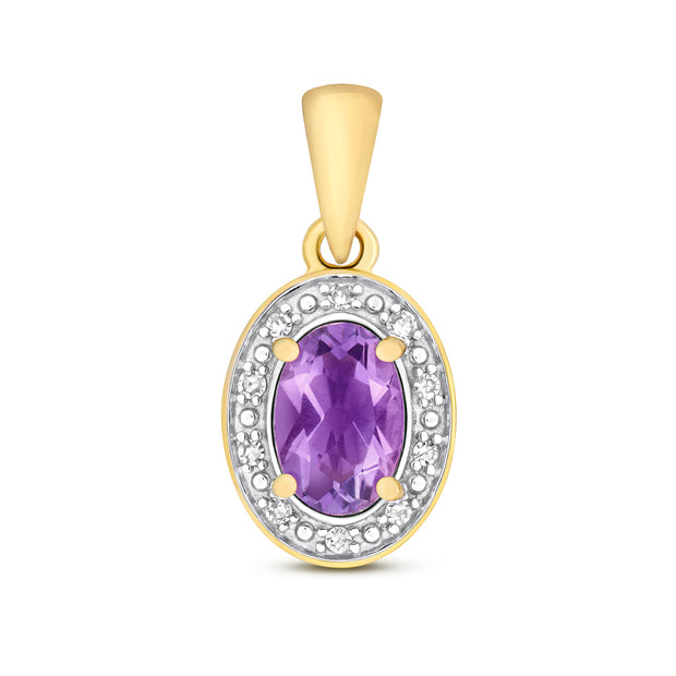 Amethyst & Diamond Pendant in 9K Gold