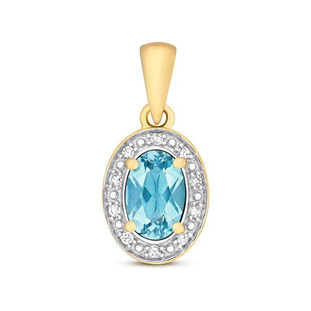 Blue Topaz & Diamond Pendant in 9K Gold