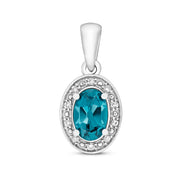 London Blue Topaz and Diamond Pendant in 9K White Gold