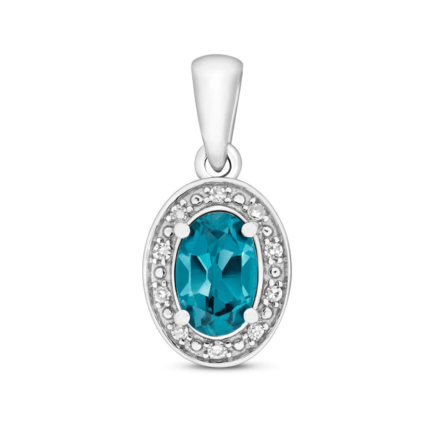 London Blue Topaz and Diamond Pendant in 9K White Gold